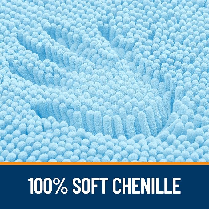OLANLY Bathroom Runner Rugs 47x17, Soft Absorbent Chenille Bath Rugs, Rubber Backing Quick Dry, Machine Washable Long Bath Mats for Bathroom Floor, Tub and Shower, Home Decor Accessories, Sky Blue
