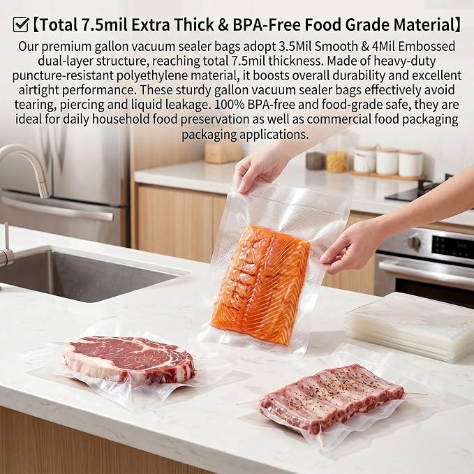 Vacuum Sealer Bags for Food - 200 Pack Precut (8"x12"+6"x10") Vacuum Seal Bags | Commercial Grade BPA-Free | 6X Longer Freshness | Fits All Clamp Machines | For Food Storage, Meal Prep & Sous Vide