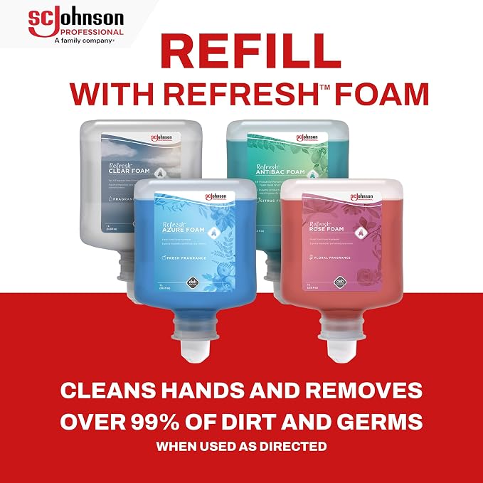 SC Johnson Professional Refresh Azure FOAM, Foam Hand Wash, Foaming Hand Soap, 1 Liter Cartridge, 2 Count, for Professional Use Only
