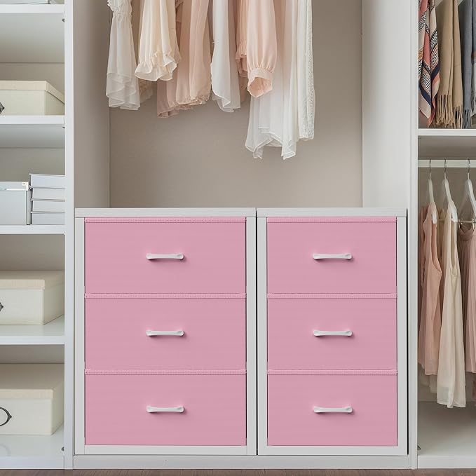 BOLUO Closet Drawers Pink 3 Drawer Dresser for Closet Organizers and Storage Bedroom Dorm Modern
