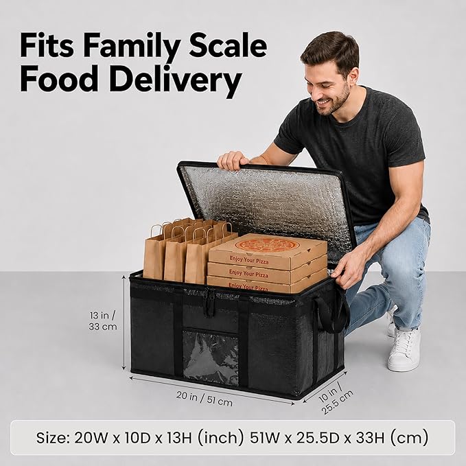 PRO Large Insulated Food Delivery Bag (2XL, Orange, 1 Pack) | Thermal bag, For cold & hot food, Water-resistant, Portable cooler, Soft sided catering tote, Grocery bag with zippered top