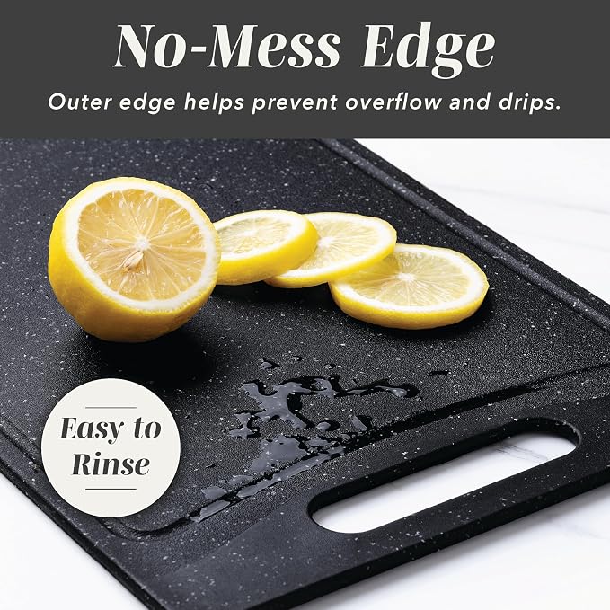 COOK WITH COLOR Non-Slip Cutting Board Set – Kitchen Essentials with Easy Grip Handle for Meat, Veggies, and Fruits, 4 Cutting Boards, Black