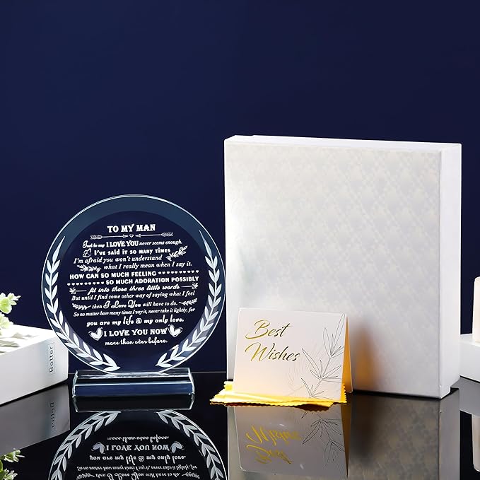 Qianwei Gifts for Husband Boyfriend Unique - Crystal Keepsake Birthday Gift for Men Wedding Anniversary Romantic I Love You Present for Him - Vanlentines Day to My Man