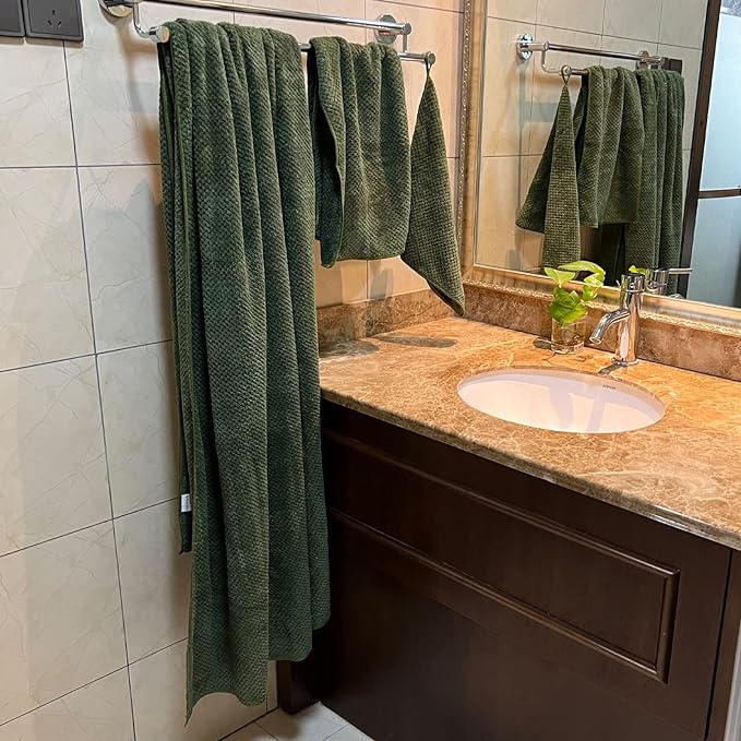 YTYC 39x78 Bath Sheets Set,Towels for Bathroom,Olive Green,6-Pieces | 2 Extra Large Bath Towels, 2 Hand Towels, 2 Washcloths, Super Soft,Highly absorbent,Hanging Loop,80% Polyester