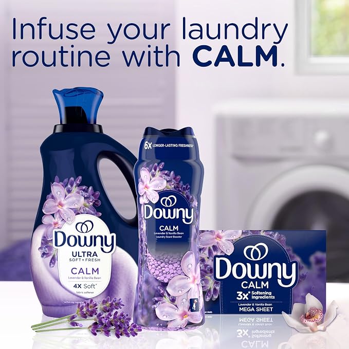 Downy Calm In-Wash Laundry Scent Booster Beads, Soothing Lavender and Vanilla Bean scent, 12.2 OZ, laundry scent beads, Long-lasting Freshness (Packaging May Vary) (Pack of 4)