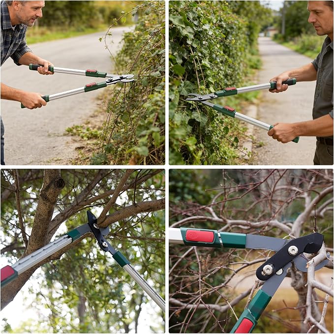 GARTOL 2-Inch Cutting Capacity Bypass Loppers, 26-33" Extendable Tree Branch Cutter, Professional Gear-Driven Labor-Saving Heavy Duty Pruners, Carbon Steel Teflon Blade & Lightweight Aluminum Handles