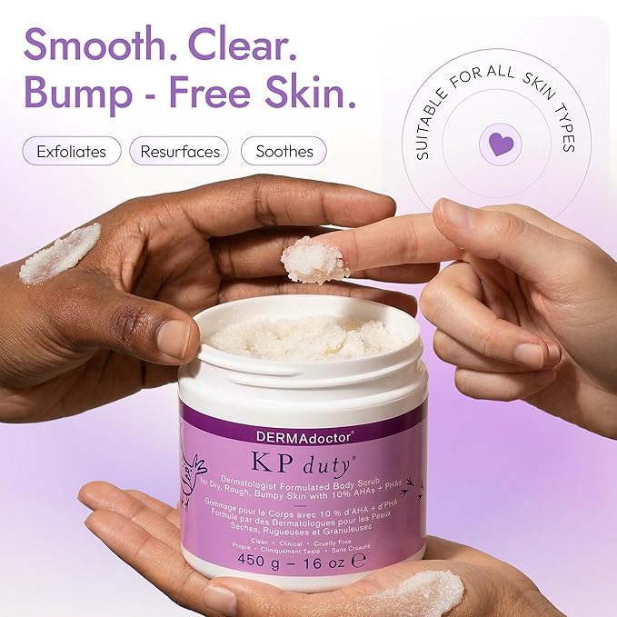 DERMAdoctor KP Bump Eraser Body Scrub with 10% AHAs + PHAs for Keratosis Pilaris, Dry, Rough, and Bumpy Skin, Dermatologist Formulated Exfoliating Body Scrub with Glycolic and Lactic acids - 16 Fl oz