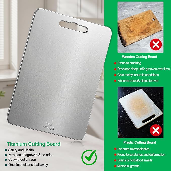 Titanium Cutting Board Set – 100% Pure Titanium, Food Grade | Steel Chopping Boards for Kitchen,Knife-Friendly, Dishwasher Safe, Cutting Boards Non Toxic for Meat, Vegetables, Fruit