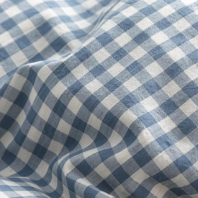 mixinni Blue White Gingham Ruffle Duvet Cover Twin Size 3 Pieces – 100% Washed Cotton, Vintage Plaid Ruffled Bedding Set with Zipper Ties, Soft Checkered Grid Farmhouse Chic Comforter Cover Set