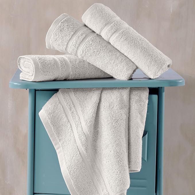 Hawmam Linen Ice Silver Hand Towels 4 Pack Turkish Cotton Premium Quality Soft and Absorbent Small Towels for Bathroom