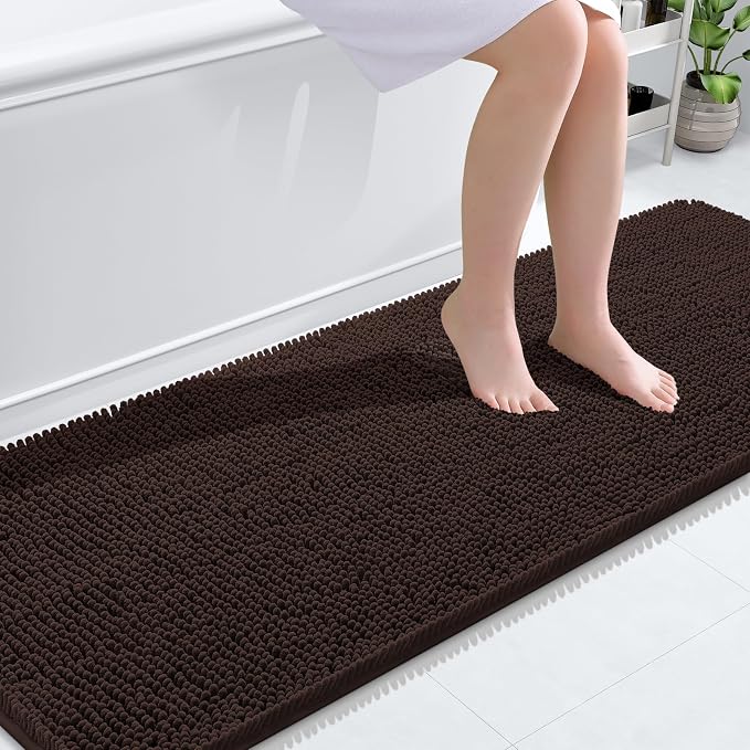OLANLY Bathroom Runner Rugs 70x24, Extra Soft Absorbent Chenille Bath Rugs, Rubber Backing Quick Dry, Machine Washable Long Bath Mats for Bathroom Floor, Tub and Shower, Home Decor Accessories, Brown