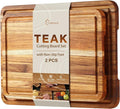 2 Pack Teak Cutting Board Wood Wooden Cutting Boards For Kitchen | Natural Non-toxic Teak Wood, Juice Groove Design, Slip Over Sink, Thoughtful Gift For Holiday Bridal Shower