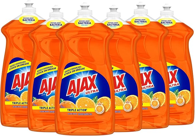 Ajax Triple Action Dish Liquid, 52 Oz, Orange, Carton Of 6 Bottles