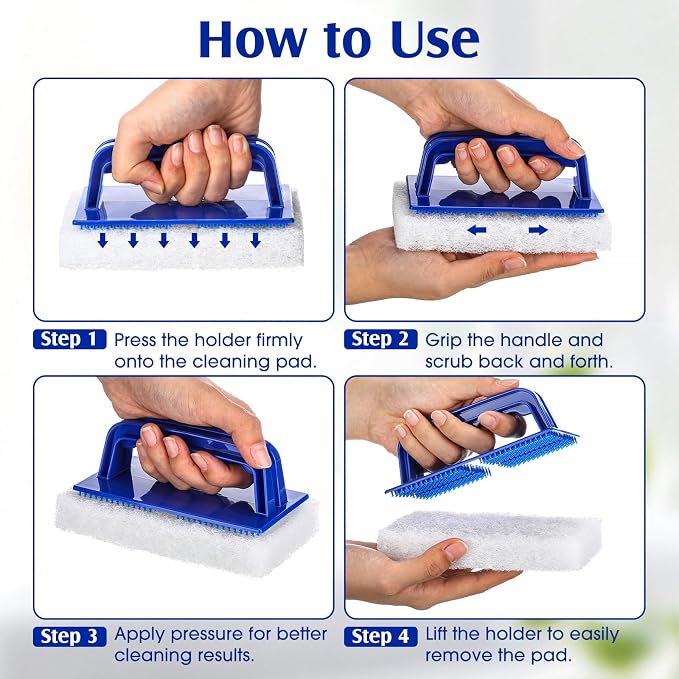 LemonRoad 12 Sets of Griddle Cleaning Kit, Heavy Duty Griddle Scrubber, Including Scouring Pads and Handles, Flat Top Grill Cleaning Scrubber Brush with Handle for Oven, BBQ, Cookware, Kitchen