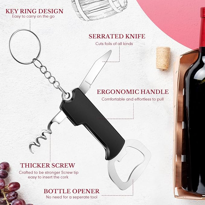 Ziliny 48 Pcs Bottle Opener Keychain Bulk Wine Bottle Beer Opener Keychain 3.27" Stainless Steel Corkscrew Waiter Corkscrew Wine Keyring Gifts for Christmas Bar Party Wedding Home (Black)