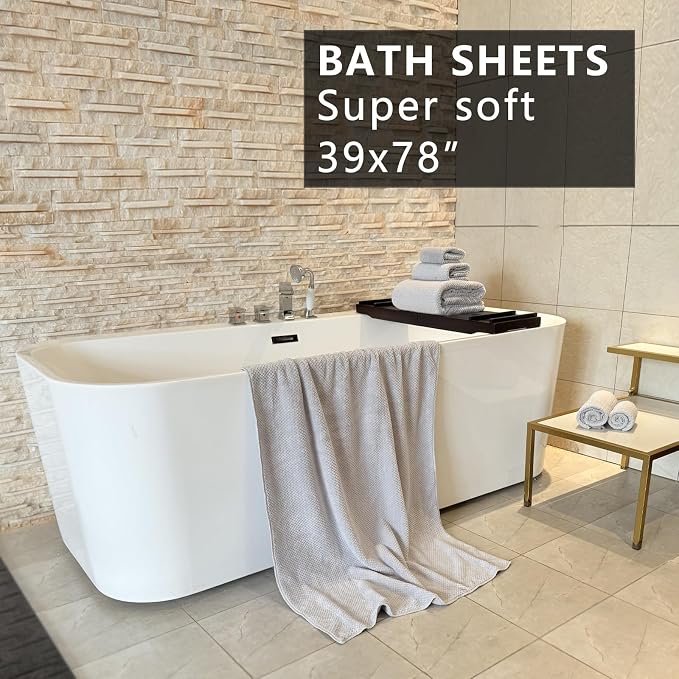 YTYC 39x78 Bath Sheets,Towels for Bathroom,Silver Grey,2-Pieces | Extra Large Bath Towels, Super Soft,Highly absorbent,Hanging Loop,Quick Drying,Light Weight,80% Polyester