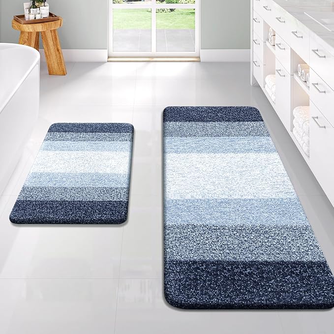 OLANLY Bathroom Runner Rugs Mat 59x24, Extra Soft Absorbent Microfiber Bath Rugs, Rubber Backing, Quick Dry, Washable Long Bath Mats for Bathroom, Tub and Shower, Home Decor Accessories, Navy Blue
