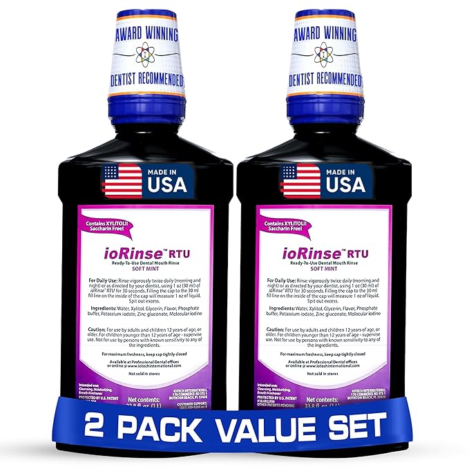 ioRinse RTU Halitosis Mouthwash for Fresh Breath, Dentists' Top Choice, Alcohol Free & Fluoride Free Molecular Iodine Oral Rinse, Soft Mint, Professional Clean Mouth Wash, Mouthwash 33.8 oz -Pack of 2