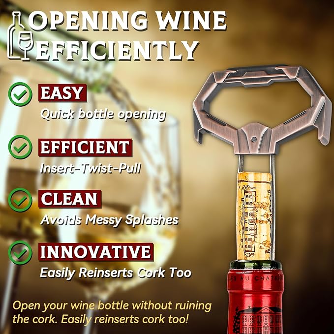 Ah So Wine Opener for Vintage Bottles, Old Wine Corkscrew with Portable Leather Case, Two Prong Cork Puller, for Wine Connoisseurs & Collectors to Uncork, Ideal Gifts for Wine Lovers (Mecha Copper)