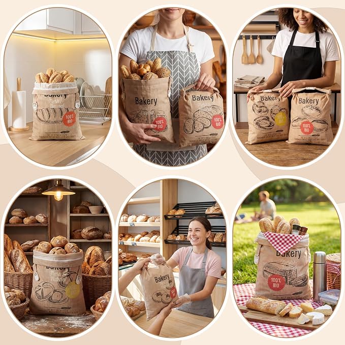 Tigeen 8 Pack Beeswax Bread Bags for Sourdough & Homemade Bread 17 x 13'' XL Reusable Organic Linen Beeswax Wraps with Sealing for Fresh Food Storage Loaf Fresh Freezer Baker Gift(Bakery Style)