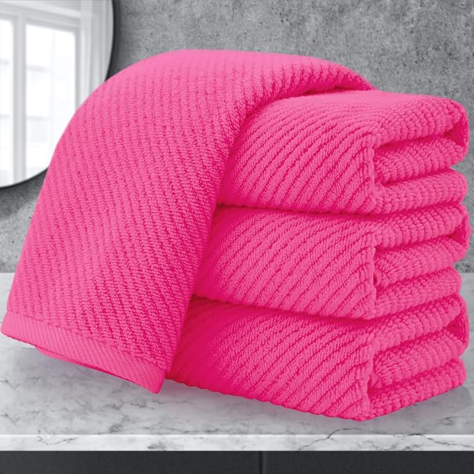 VOOVA & MOVAS Hot PinkHand Towels 4PC, 100% Cotton, 18x28 in | Quick Dry, Thick, Soft, Absorption, Luxury Hand Towels For Showering, Bathroom Decor