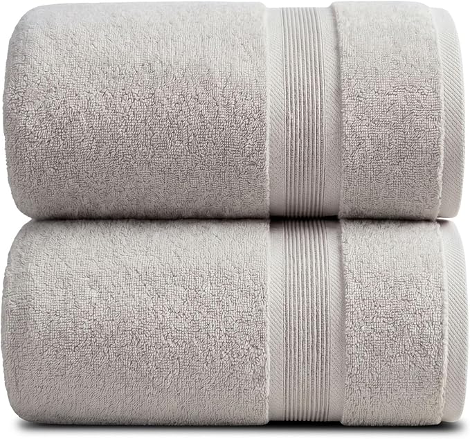 Luxury Bamboo Rayon Oversized Bath Towel Set | 2-Pack | Ultra Soft | Grey | 35% Bamboo Rayon - 65% Zero Twist Cotton | Absorbent Quick-Dry Towels for Bathroom | Ultra Soft | OEKO-TEX Standard 100