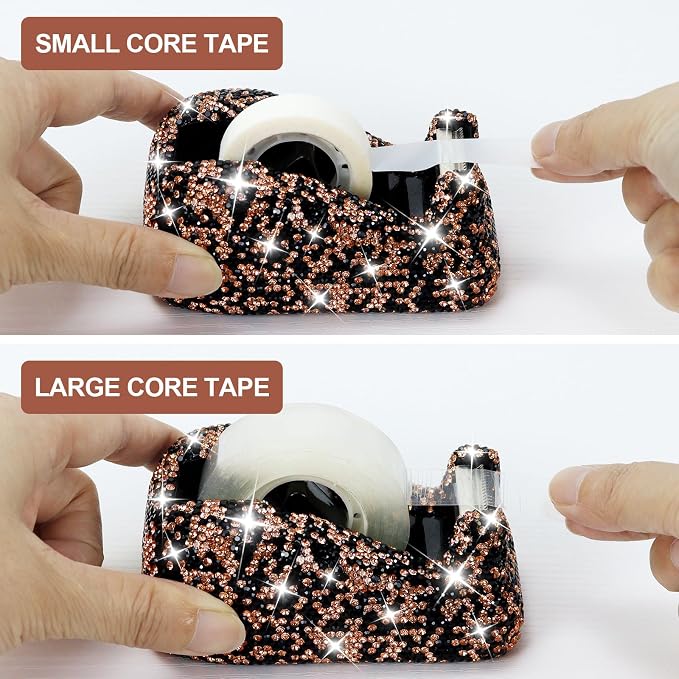 Buqoo Black Bling Rhinestones Tape Dispenser, Crystal Sparkly Handmade Diamond Desktop Tape Dispenser for Desk, Glitter Tape Holder Cutter for School Home N Office Supplies
