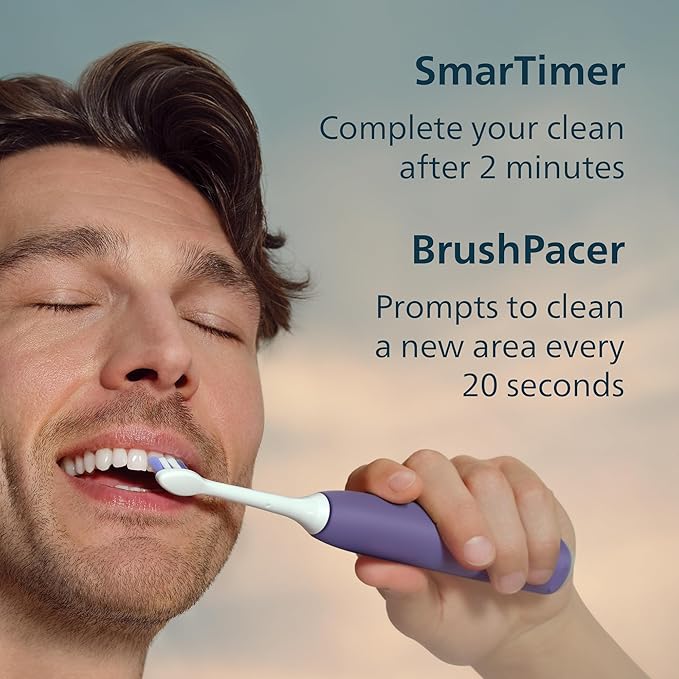 Philips Sonicare 6700 Series Electric Toothbrush, Pressure Sensor, 9 Brushing Settings, SmarTimer, BrushPacer, 21-Day Runtime, Travel Case, for Gum Health & Sensitive Teeth, Purple, HX7417/04