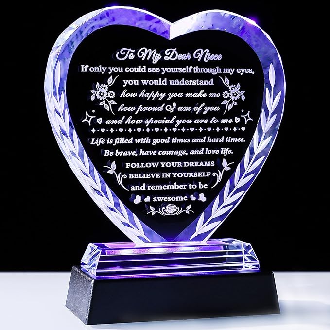 YWHL Niece Gifts from Auntie Uncle, Birthday Gifts for Niece Adult, to My Niece Crystal Keepsakes Gift Ideas on Graduation Mothers Day Christmas from Aunt