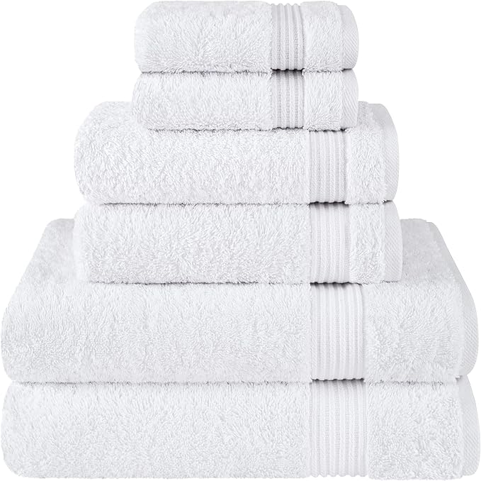 Cotton Paradise 100% Cotton Turkish Towel Set, Soft Absorbent Quick Dry, 6 Piece Towel Set, Snow White