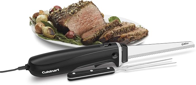 Cuisinart Electric Knife Set with Cutting Board, Electric Knife for Meat Slicing and Bread Slicing, Includes Bamboo Cutting Board for Kitchen and Serving Fork, CEK-41, Stainless Steel/Black