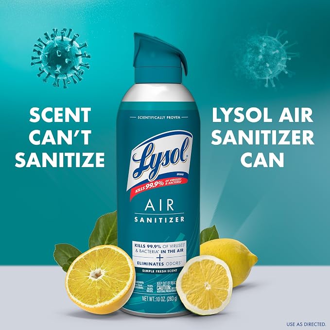 Lysol Air Sanitizer with Bacterial Odor Eliminator for Home & Office, Air Freshener Alternative, Simple Fresh + Cotton Blossom + Lavender Sky, 10 oz (Pack of 3)