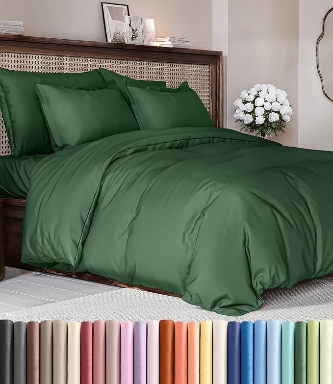 Duvet Cover Full Size Set - Extra Soft Full Duvet Cover 80" x 90" with 2 Pillow Shams for Women, Men, Kids & Teens - Hotel Luxury w/ Zipper Closures & Ties - Comfy, Cozy & Breathable (Emerald Green)