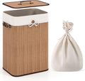 Giantex Bamboo Laundry Hamper with Lid Removable Liner & Handles | 72L Large & Tall Clothes Hamper, Rectangular Laundry Basket for Small Spaces, Laundry Room, Bedroom, Bamboo