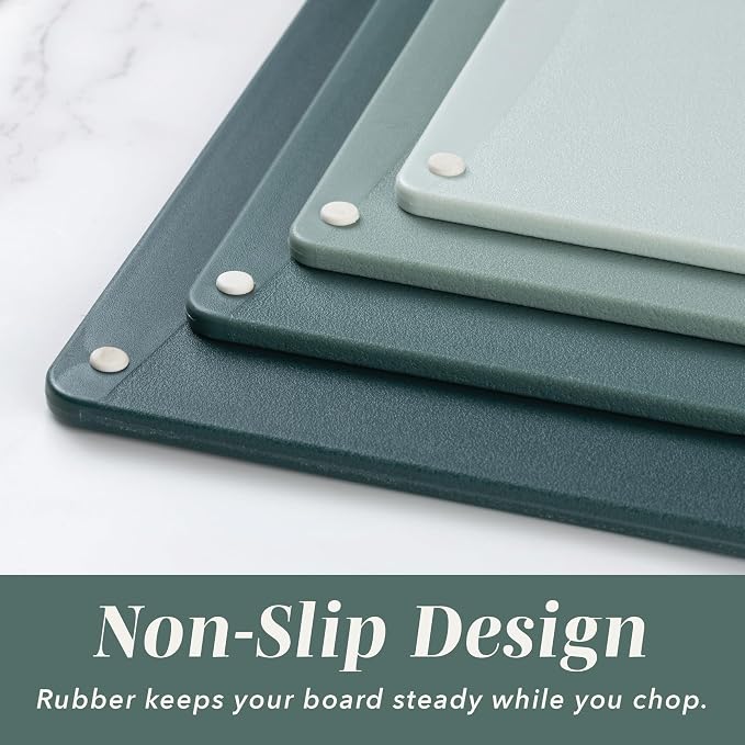 COOK WITH COLOR Non-Slip Cutting Board Set – Kitchen Essentials with Easy Grip Handle for Meat, Veggies, and Fruits, 4 Cutting Boards, Mint