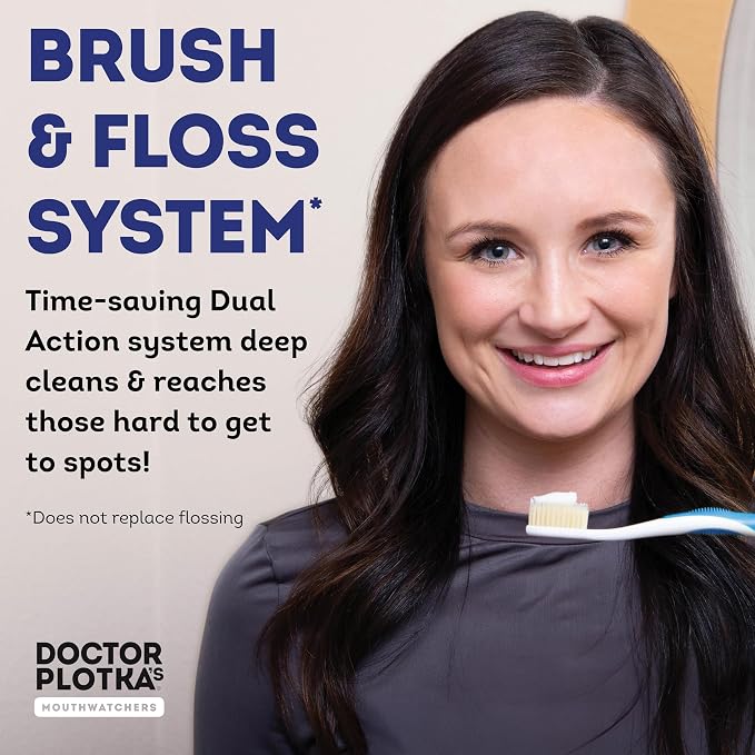 MOUTHWATCHERS Soft Flossing Manual Toothbrush, Adults, Pack of 8, Assorted | Floss-Tip Bristles for Sensitive Teeth and Gums, Soft Manual Brush, Deep Clean, BPA Free, Dr Plotka Design