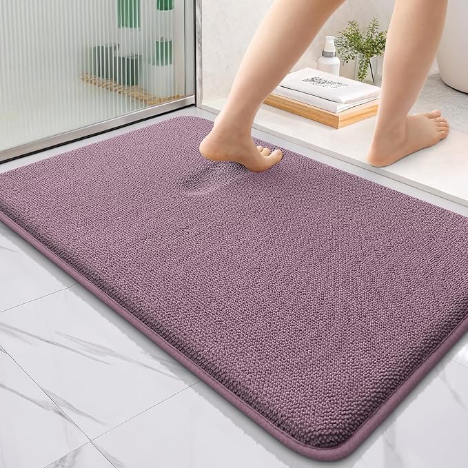 OLANLY Thick Memory Foam Bathroom Rugs 36x24, Absorbent Bath Mat, Deep Plum | Soft Quick Dry Bath Rugs Mats, Non-Slip, Machine Washable Carpet for Bathroom Floor, Tub and Shower, Home Decor Accessories