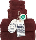Chakir Turkish Linens 6 Piece Towel Set, 100% Cotton Turkish Towels for Bathroom, Luxury Soft Absorbent Bath Towel Set with 2 Bath Towels 2 Hand Towels 2 Washcloths, Cranberry