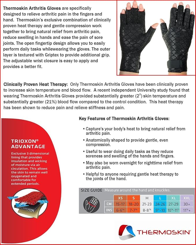 Thermoskin Premium Arthritic Gloves, XX-Large, Black – Pair of Compression Gloves for Arthritis Pain Relief in Fingers and Hands
