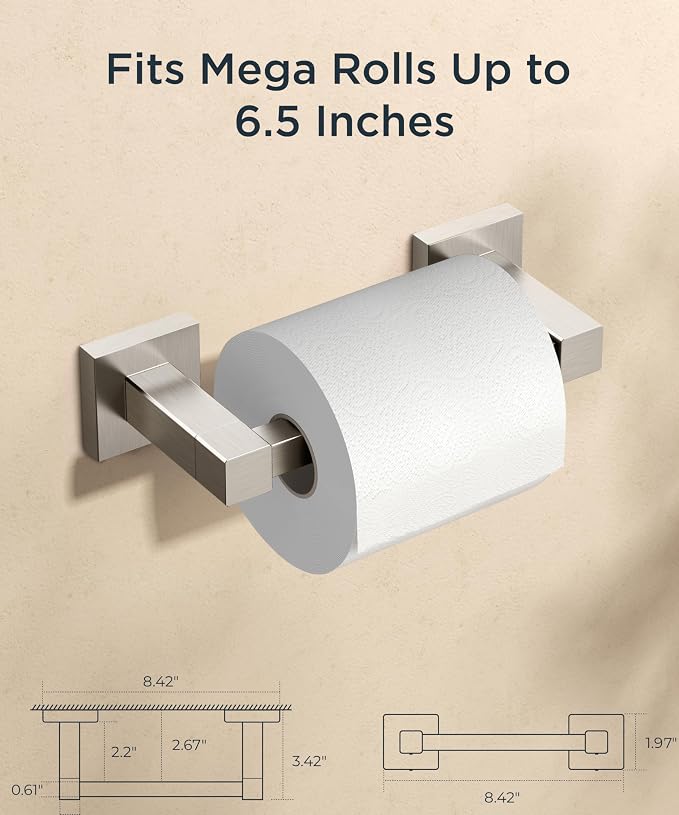 FORIOUS Toilet Paper Holder Wall Mount, Stainless Steel Rustproof Double Post Pivoting Tissue Roll Holder for Bathroom, Commercial Toilet Paper Dispenser (Brushed Nickel, Square)