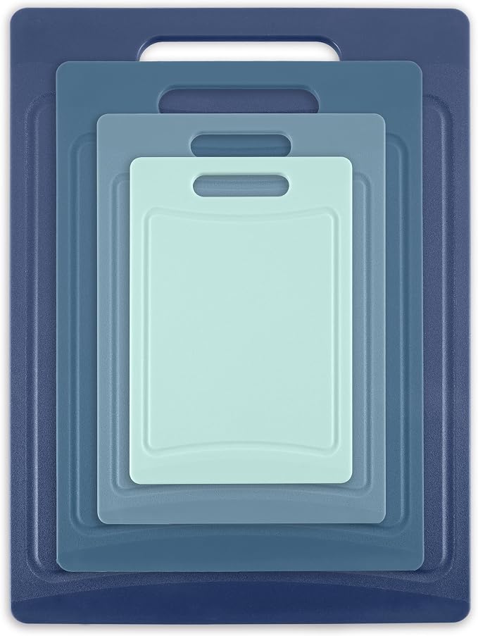 COOK WITH COLOR Non-Slip Cutting Board Set – Kitchen Essentials with Easy Grip Handle for Meat, Veggies, and Fruits, 4 Cutting Boards, Blue-New