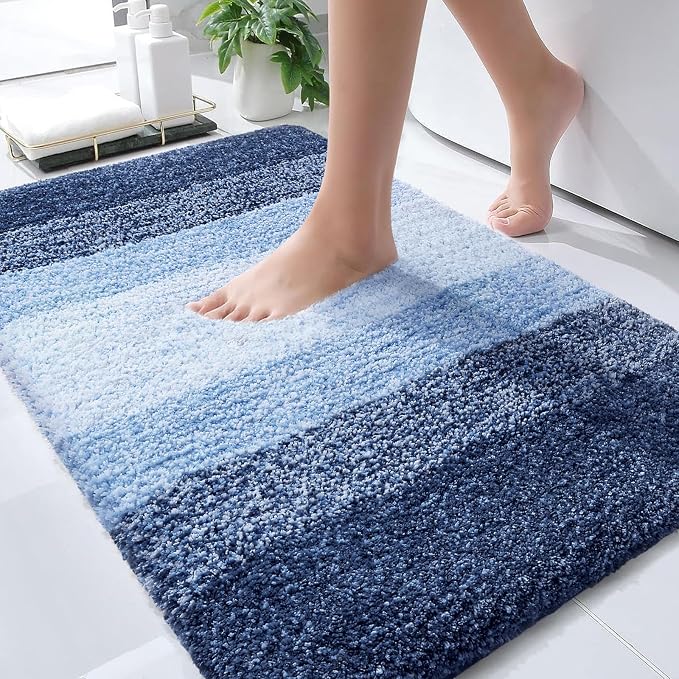 OLANLY Bathroom Rugs Mat 34x21, Extra Soft Absorbent Microfiber Bath Rugs, Rubber Backing, Quick Dry, Machine Washable Bath Mats for Bathroom Floor, Tub and Shower, Home Decor Accessories, Navy