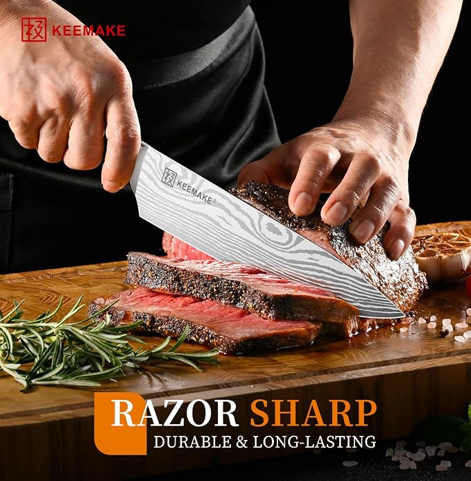 8" Chef Knife, Ultra Sharp Kitchen Knife with Ergonomic Handle | Japanese High Carbon Stainless Steel, 12° Bevel Angle, Professional Cooking Gadgets with Gift Box for Men and Women