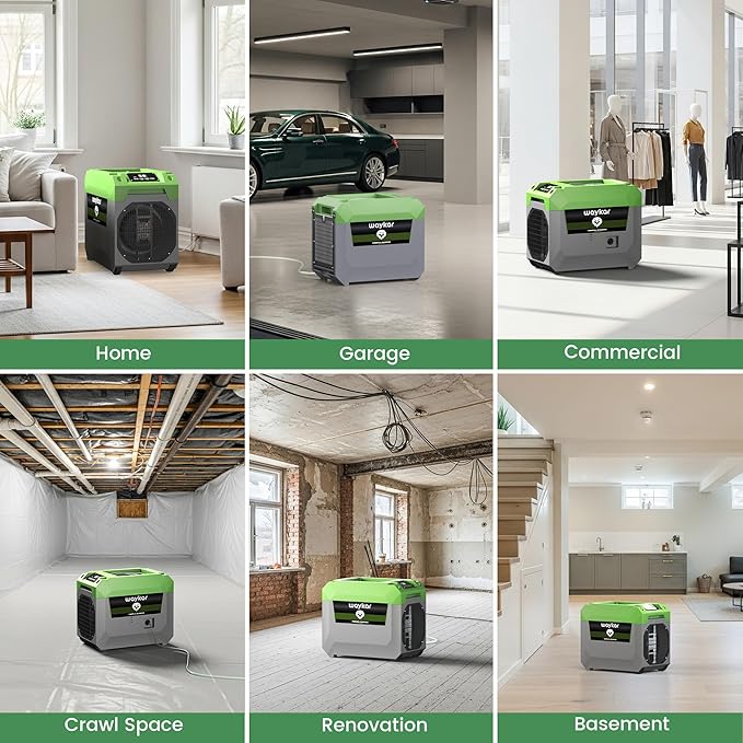Waykar 150 Pints Commercial Dehumidifier with Pump & Drain Hose, 7,500 Sq. Ft LGR Industrial Dehumidifier for Basements, Job Site, Water Damage Restoration — Stackable & Durable, 5-Yr Coverage