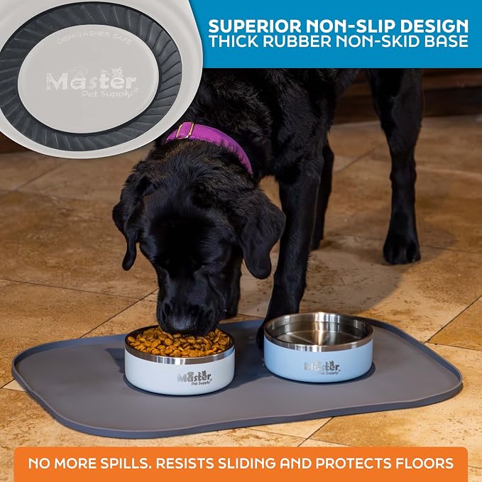 Master Pet Supply Stainless Steel Dog Bowls - 25 oz, Heavy Duty - Bone White, Double Wall Extra-Thick Insulated, Non-Slip Pet Water Bowl for Dogs, Cats & Pets, Anti Rust Metal, Dish Washer Safe