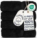 Chakir Turkish Linens 4 Piece Large Bath Towels, 100% Cotton Turkish Towels for Bathroom, Luxury Soft Absorbent Bath Towel Set, 27 x 54 Inches, Black