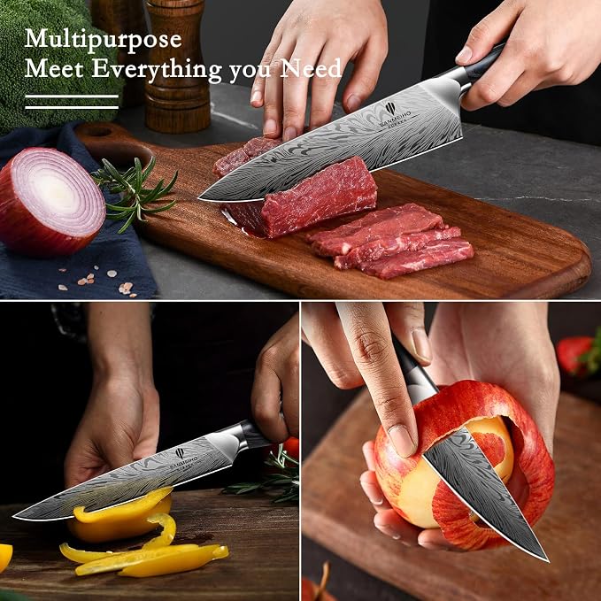 3PCS Kitchen Knife Set,Chef Knife Sets in Powder Steel | Ultra Sharp Japanese Knives Set High Carbon Steel Knives Sets, Cooking Knives Set with Ergonomic Pakkawood Handle