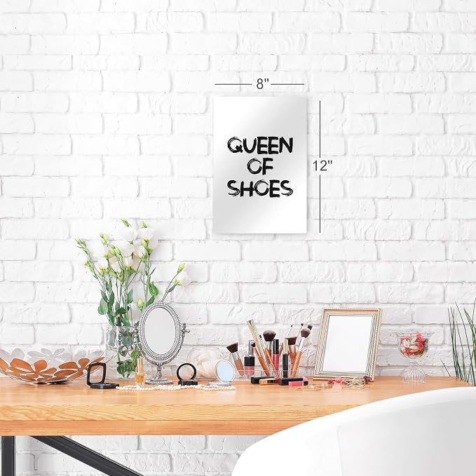 Smile Art Design Queen of Shoes Black and White Modern Brush Lettering Glam Fashion Metal Print Wall Art Office Bathroom Teen Girls Room Women Dorm Bedroom Living Room Wall Decor 36x24