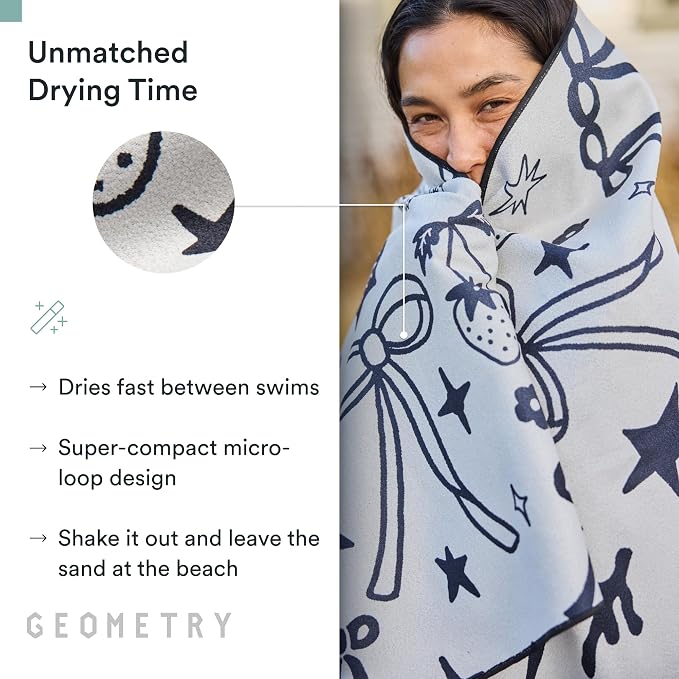 GEOMETRY Micro-Loop Beach Towel – Spring & Summer Collection – Quick-Dry, Sand-Resistant, Ultra-Absorbent Compact Towel for Beach & Travel (Lucky Play)
