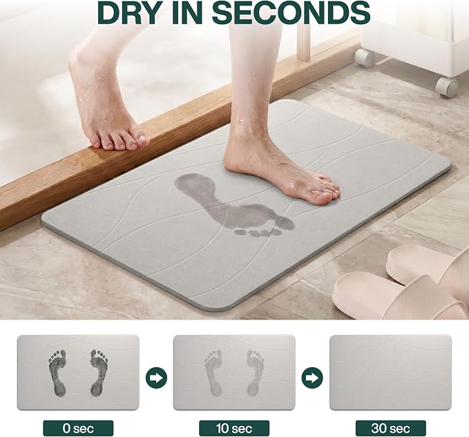 Extra Large Stone Bath Mat 32 x 20 Inch | Quick Dry Diatomaceous Earth Bath Mat | Includes Anti Slip Pad & Restoration Kit - A Quick Dry Bath Mat & Cleaner Alternative to Fabric | Light Gray XL